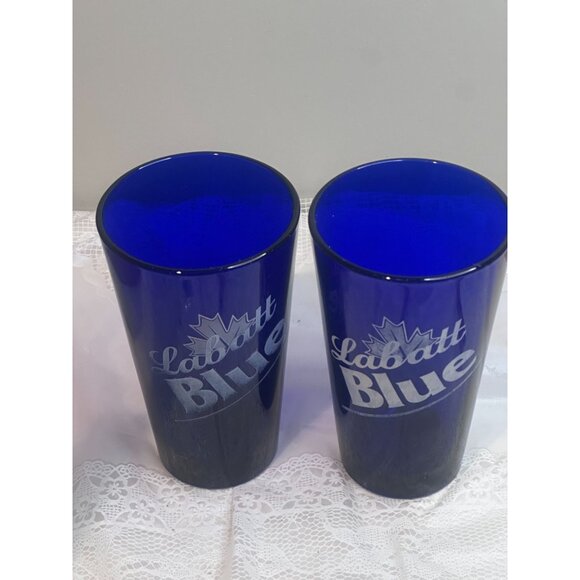 LABATT BLUE Pint Beer Drink Glass Cobalt Blue Libbey Made USA 16oz Set of Two - Picture 3 of 6